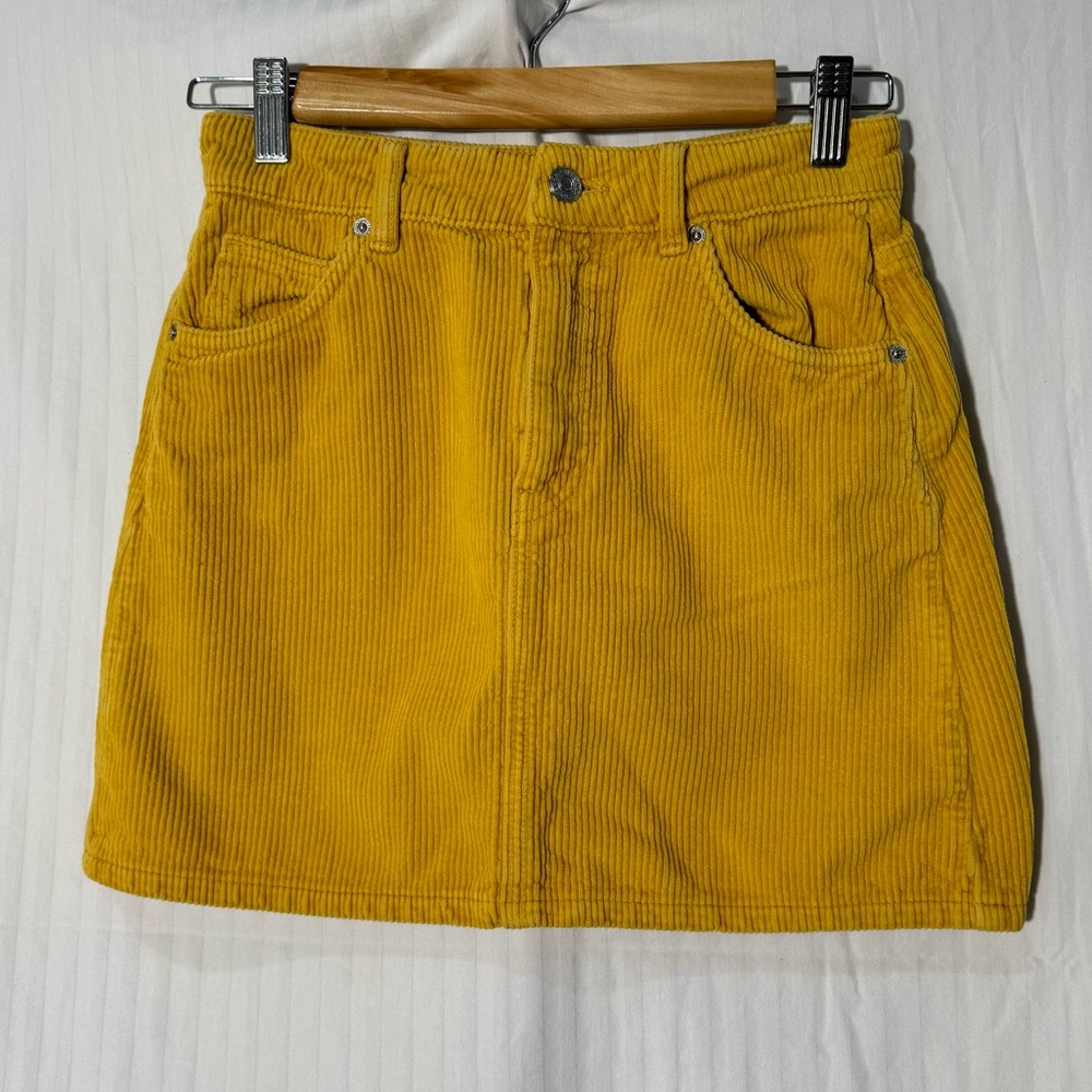 Topshop Yellow Corduroy Mini Skirt